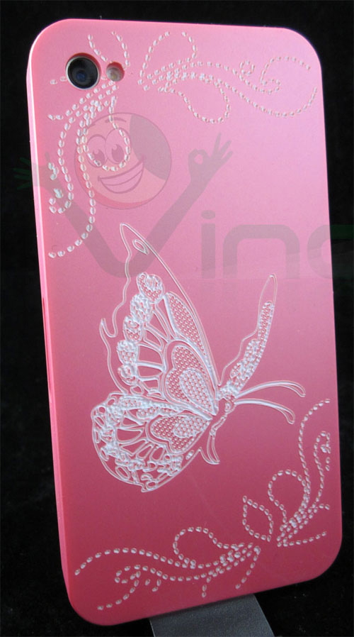   BACK cover FARFALLA ROSA per Apple iPhone 4 4S aderente rigida sottile